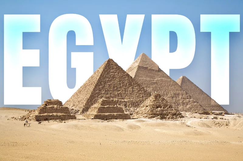 Egypt travel poster with EGYPT text behind the subject